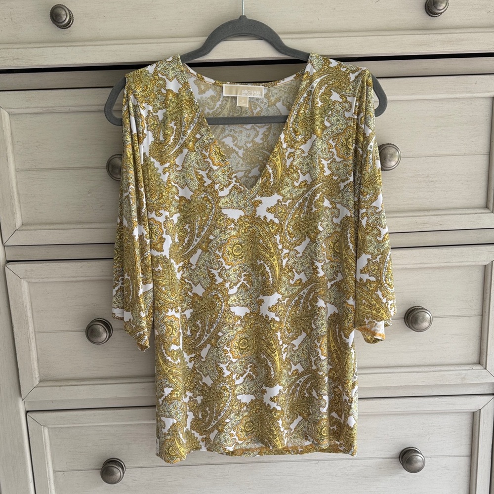 Michael Kors Paisley Tunic With Cut-Out Sleeves SZ M